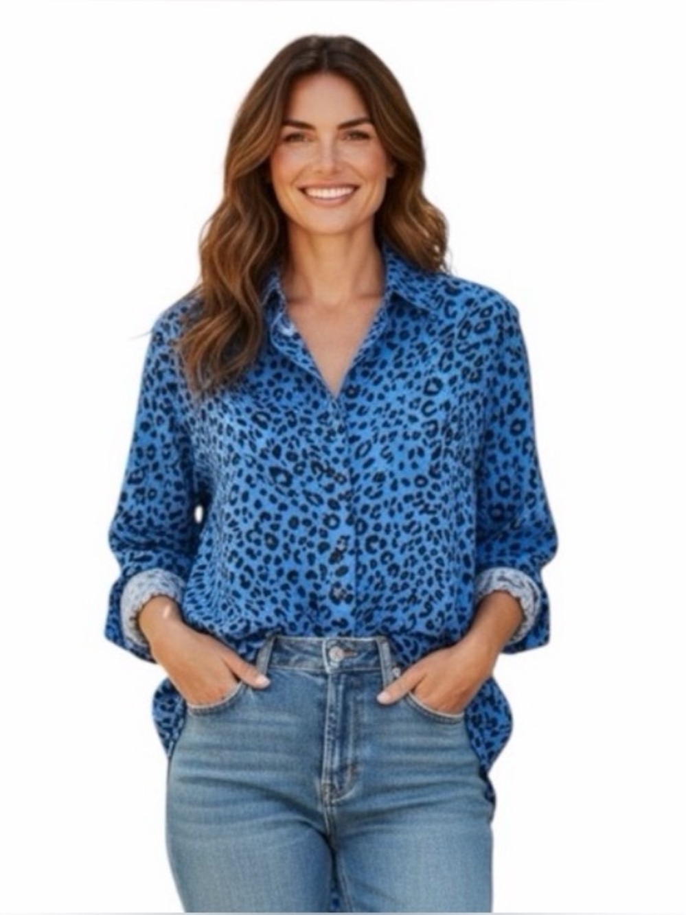 CHICO’S NO-IRON Woman’s Long Sleeve Top with Animal Print size Large
